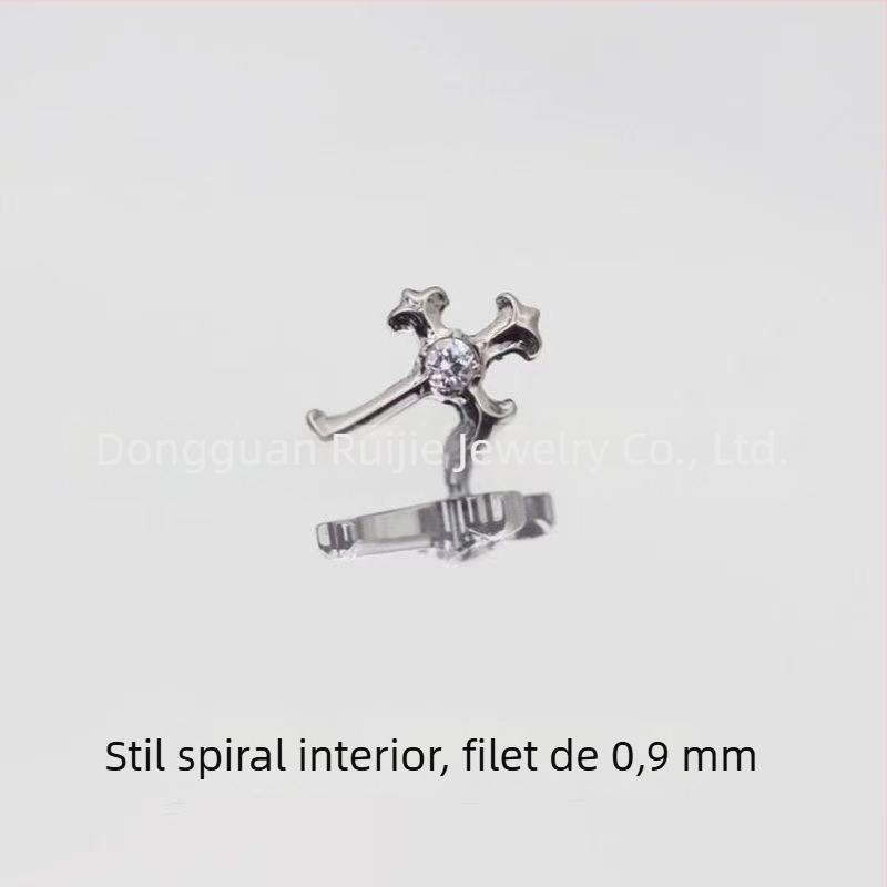 Cercei cu cruce din aliaj de titan F136, stil vintage, lucioși, cu zirconiu 5A