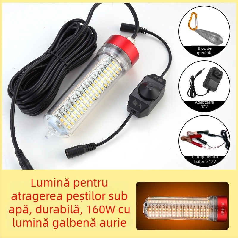 Lampă LED subacvatică pentru pescuit, carcasă ABS, impermeabilă, putere mare, încărcător inclus