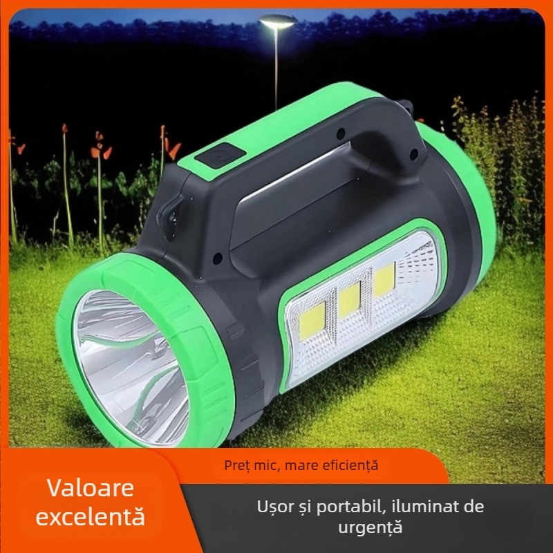 Lanternă LED cu manivelă, lampă de urgență reîncărcabilă pentru camping, 10W, 1200mAh, fascicul LED, rază până la 50 m