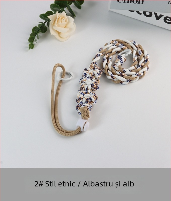 Lanyard pentru telefon cu design floral împletit, reglabil, unisex, din poliester, croitoria manuală, cataramă din plastic, Jing Orange