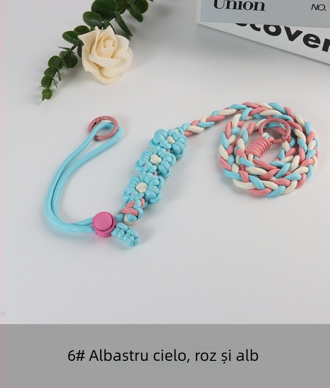 Lanyard pentru telefon cu design floral împletit, reglabil, unisex, din poliester, croitoria manuală, cataramă din plastic, Jing Orange