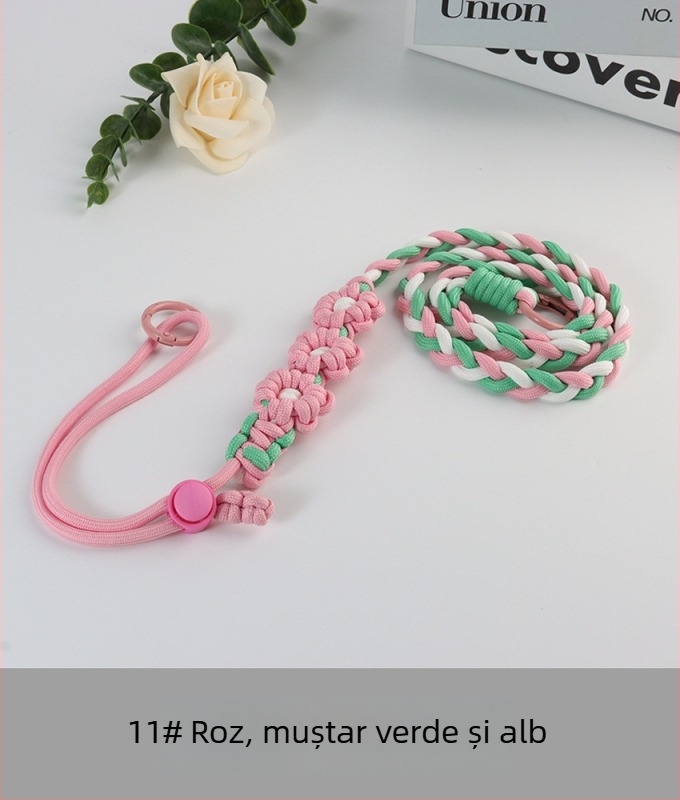 Lanyard pentru telefon cu design floral împletit, reglabil, unisex, din poliester, croitoria manuală, cataramă din plastic, Jing Orange