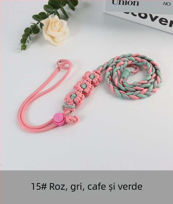 Lanyard pentru telefon cu design floral împletit, reglabil, unisex, din poliester, croitoria manuală, cataramă din plastic, Jing Orange