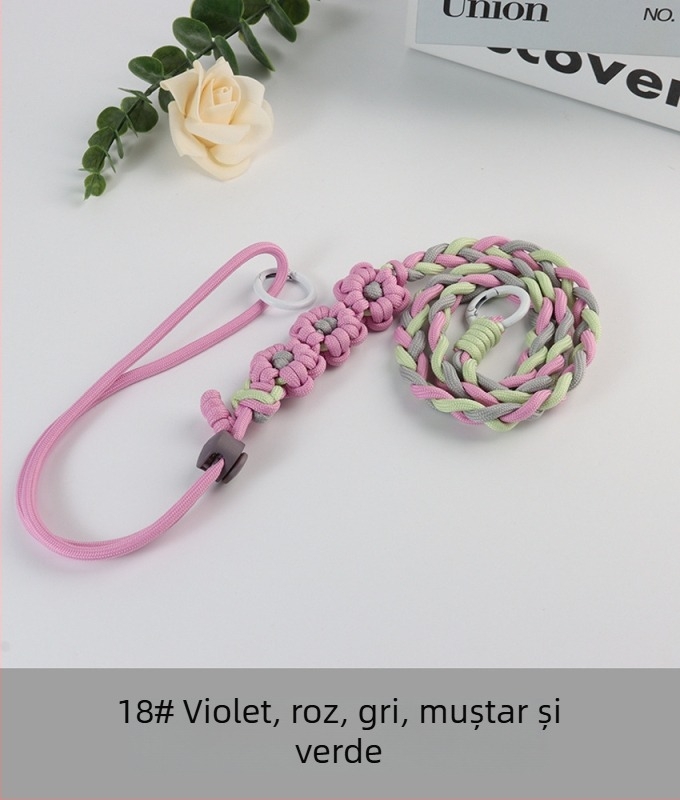 Lanyard pentru telefon cu design floral împletit, reglabil, unisex, din poliester, croitoria manuală, cataramă din plastic, Jing Orange