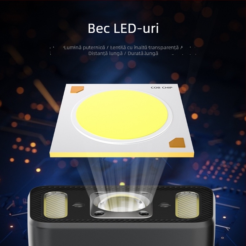 Frontala de cap pentru exterior cu COB LED, 8W, baterie 18650 1200mAh, reîncărcabilă, impermeabilă, rază până la 50 m