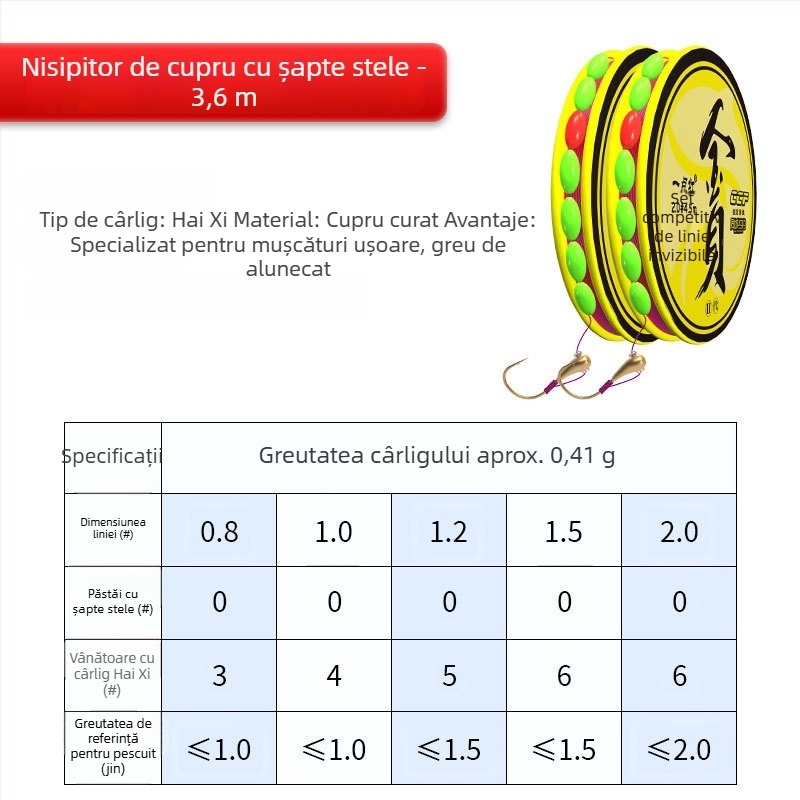 Plută cu 7 stele pentru caraș, cu un singur cârlig – înaltă sensibilitate; material: fir de nailon; loc de pescuit: râu, lac, rezervor