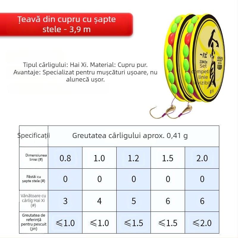 Plută cu 7 stele pentru caraș, cu un singur cârlig – înaltă sensibilitate; material: fir de nailon; loc de pescuit: râu, lac, rezervor