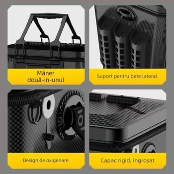 Găleată pentru pești vii cu șezut, capac dur lat, EVA îngroșat, portabilă și ușor de purtat, dintr-o piesă, mare capacitate