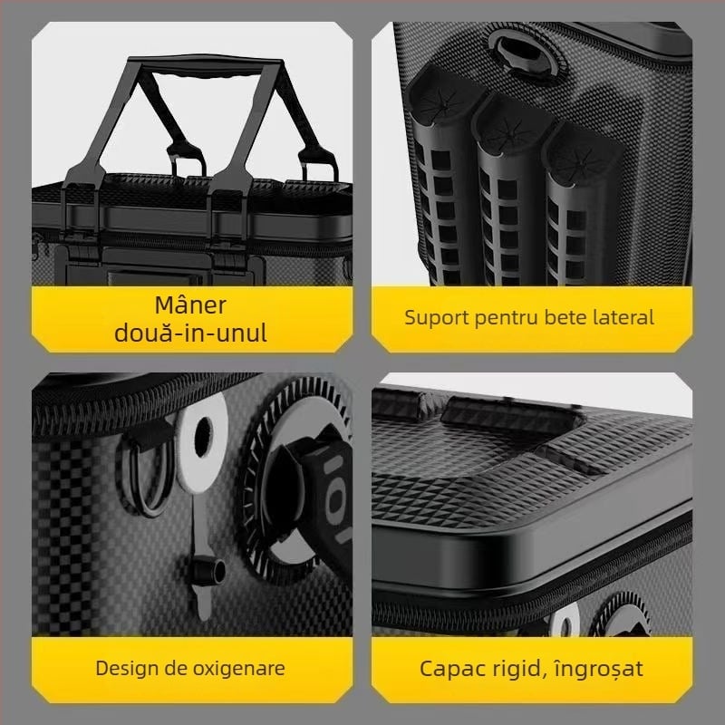 Găleată pentru pești vii cu șezut, capac dur lat, EVA îngroșat, portabilă și ușor de purtat, dintr-o piesă, mare capacitate