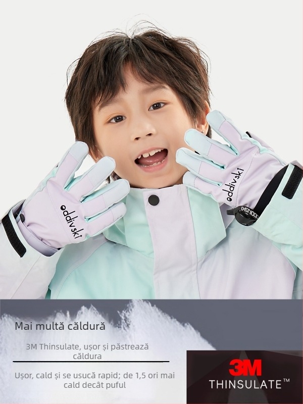 oddivski Mănuși de schi pentru copii – impermeabile, rezistente la vânt, căptușite cu fleece, exterior Oxford, căptușeală poliester, rating 20000