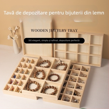 Tavă de afișaj pentru coliere din lemn - pin, montaj pe birou, 1 nivel, design simplu și modern, multifuncțională și portabilă