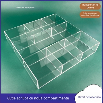 Cutie de depozitare din acrilic pentru birou cu compartimente transparente pentru cosmetice și bijuterii, cu capac