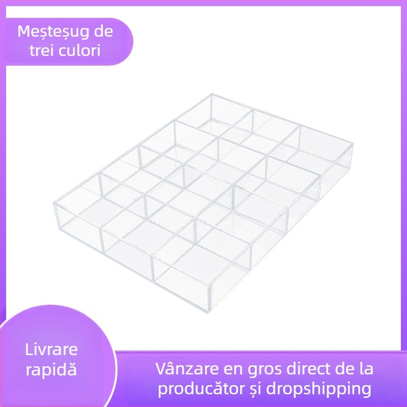 Cutie de depozitare din acrilic pentru birou cu compartimente transparente pentru cosmetice și bijuterii, cu capac