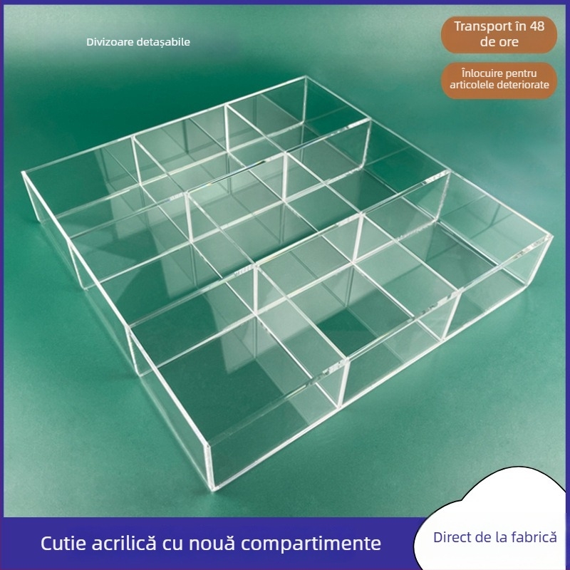 Cutie de depozitare din acrilic pentru birou cu compartimente transparente pentru cosmetice și bijuterii, cu capac