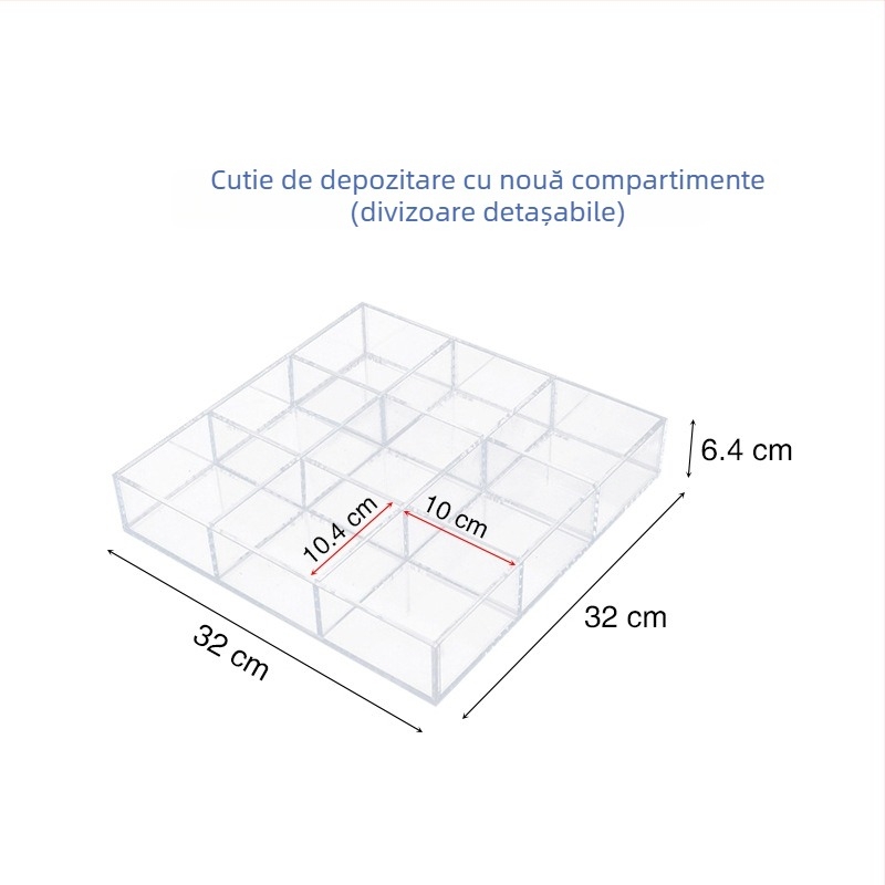 Cutie de depozitare din acrilic pentru birou cu compartimente transparente pentru cosmetice și bijuterii, cu capac