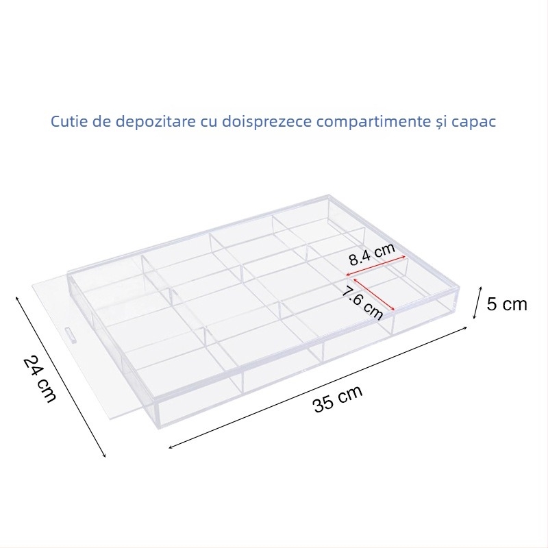 Cutie de depozitare din acrilic pentru birou cu compartimente transparente pentru cosmetice și bijuterii, cu capac
