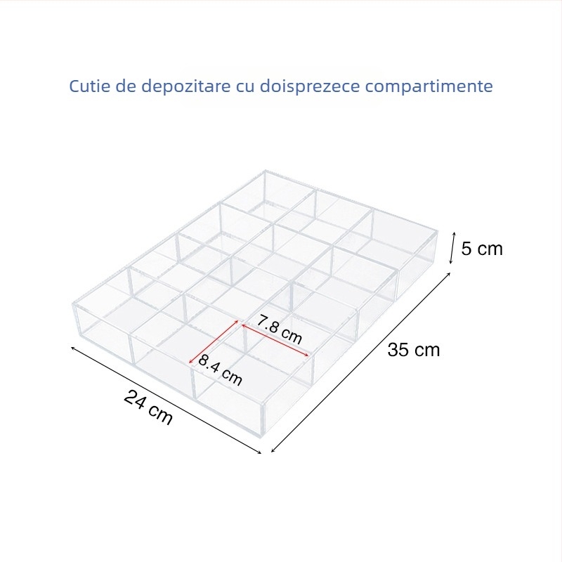 Cutie de depozitare din acrilic pentru birou cu compartimente transparente pentru cosmetice și bijuterii, cu capac