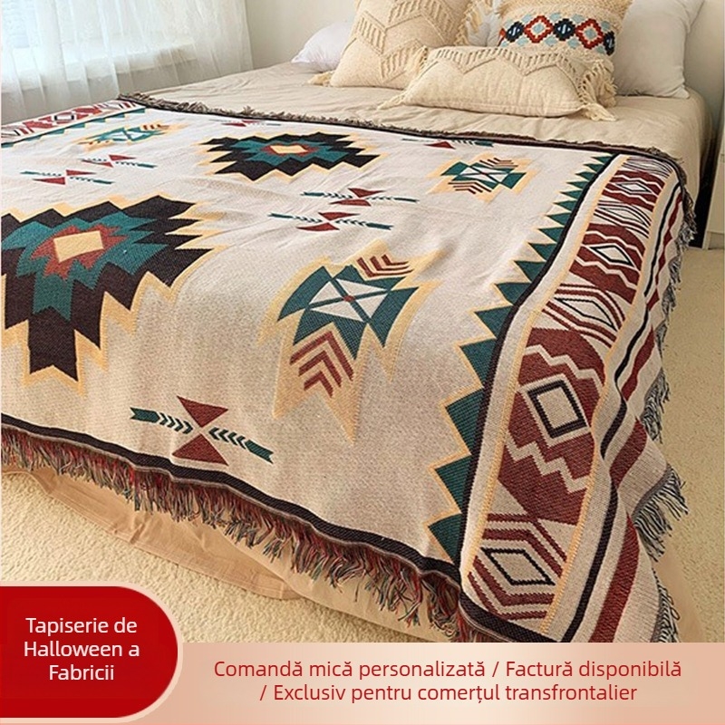 Decorațiune Jacquard pentru noptiere, stil boem etnic, imprimeu geometric abstract, poliester, personalizabil, imprimare de logo disponibil