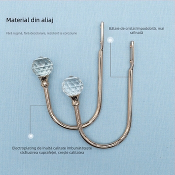 Cârlig pentru perdea din aliaj metalic, accente cristalice, design modern minimalist, montaj pe perete.