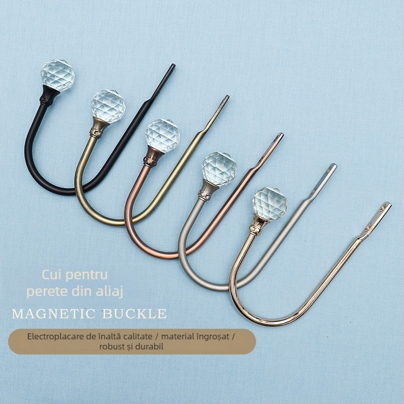 Cârlig pentru perdea din aliaj metalic, accente cristalice, design modern minimalist, montaj pe perete.