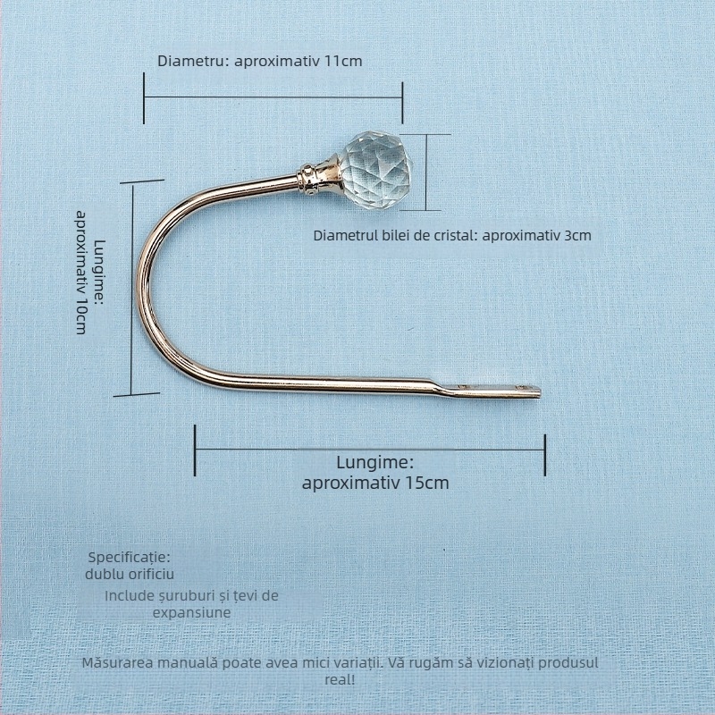 Cârlig pentru perdea din aliaj metalic, accente cristalice, design modern minimalist, montaj pe perete.