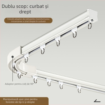 Șină de perdea din aliaj de aluminiu, cu două șine, alunecare silențioasă, montaj superior