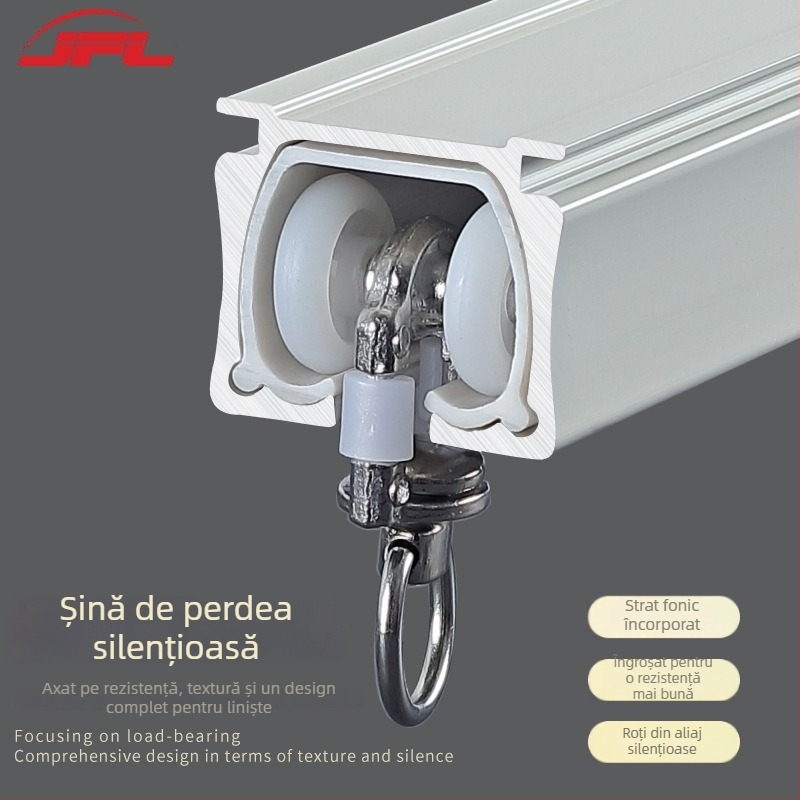 Șină de perdea din aliaj de aluminiu, cu două șine, alunecare silențioasă, montaj superior