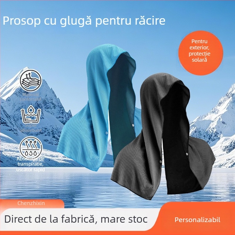 Prosop de sport din microfibră cu glugă, design shawl — răcoros, absorbant la transpirație, uscare rapidă, imprimare logo, personalizabil