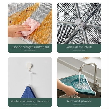 Capac izolant pentru vase de bucătărie pentru uz casnic (Brand Caberry; Materiale: pânză Oxford + bumbac izolant + folie de aluminiu; Funcții: izolare, protecție împotriva prafului)