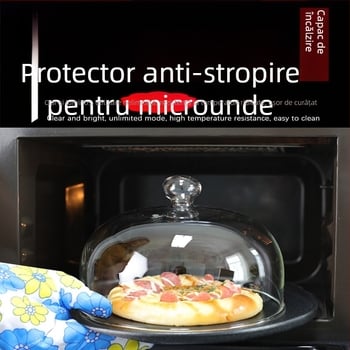 Capac de microunde pentru alimente, sticlă termorezistentă, multifuncțional, izolație și protecție împotriva prafului (sticlă termorezistentă; multifuncțional; izolație; protecție împotriva prafului; personalizabil după desene)