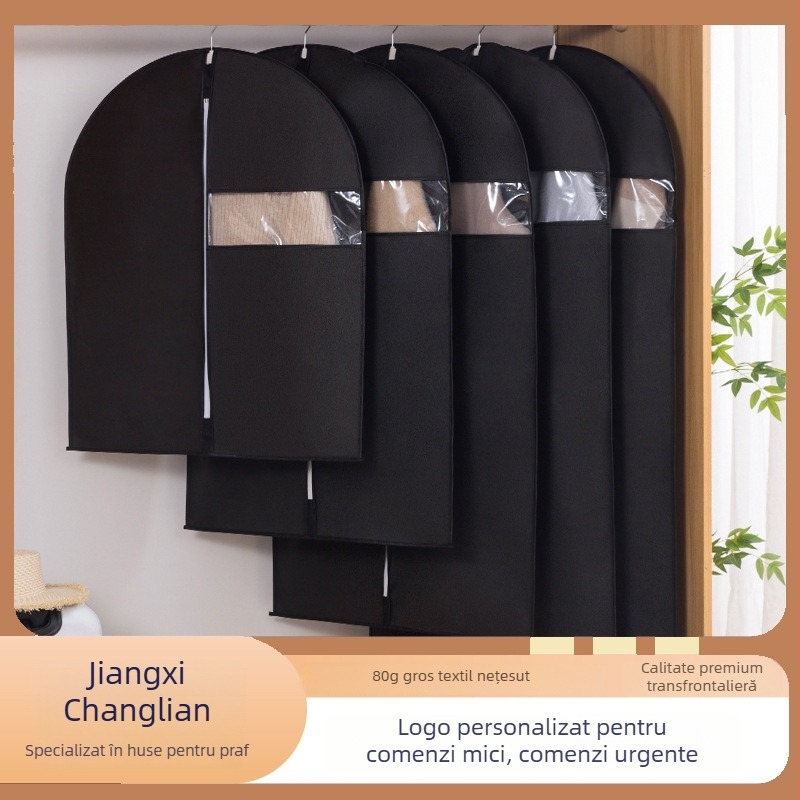 Husă pentru haine din țesătură nețesută – stil japonez, complet închis, buzunar pentru agățat, protecție împotriva prafului și umezelii pentru depozitare în dormitor
