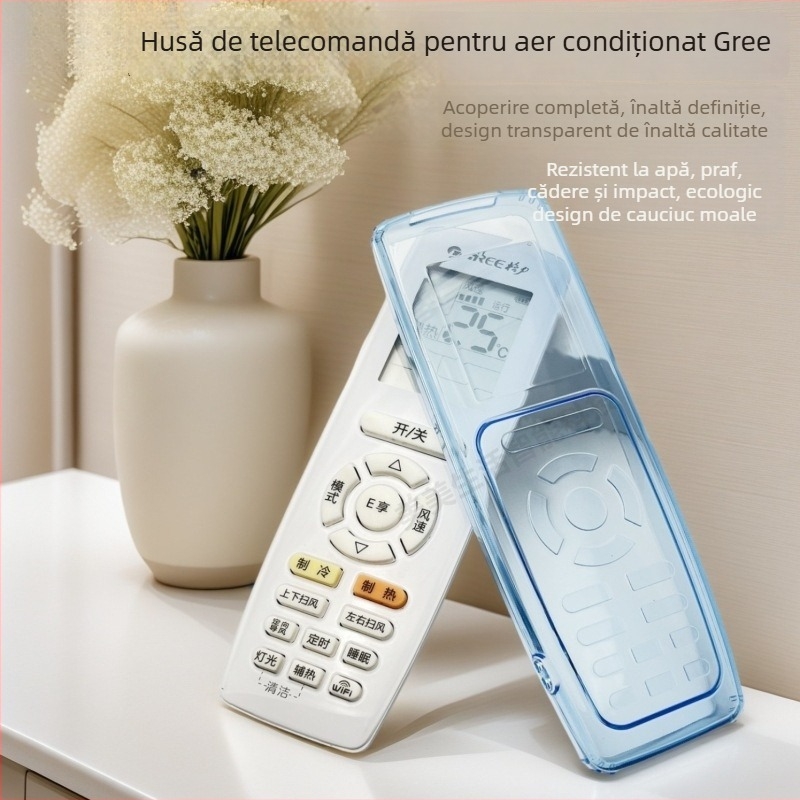 Husă de protecție pentru telecomanda de la aerul condiționat Gree - silicon, transparentă, antipraf, rezistentă la apă, universală, anticadere