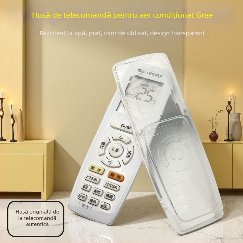 Husă de protecție pentru telecomanda de la aerul condiționat Gree - silicon, transparentă, antipraf, rezistentă la apă, universală, anticadere