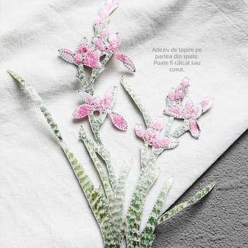 Aplicație broderie cu orchidă, stil etnic, pentru haine, rayon, Rainbow embroidery, cu adeziv pe spate pentru călcător