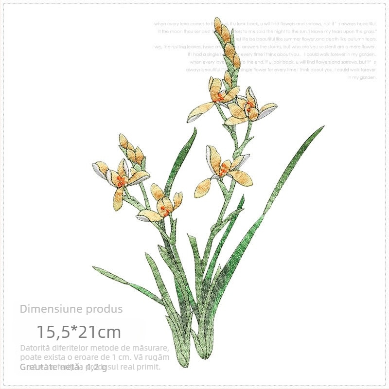 Aplicație broderie cu orchidă, stil etnic, pentru haine, rayon, Rainbow embroidery, cu adeziv pe spate pentru călcător