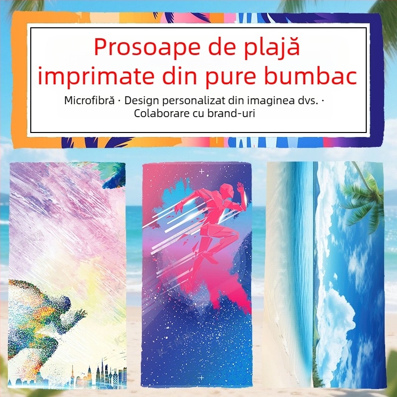 Prosop de plajă și baie din bumbac 100%, imprimat, 500 g sau mai mult, personalizabil