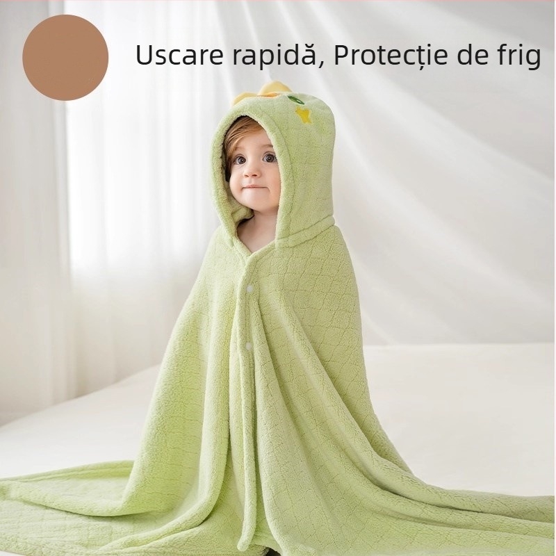 Prosop de baie cu glugă pentru bebeluți, imprimeu animal, țesătură super fibră, umplutură din bumbac pur, pentru copii 1–3 ani, primăvara 2025