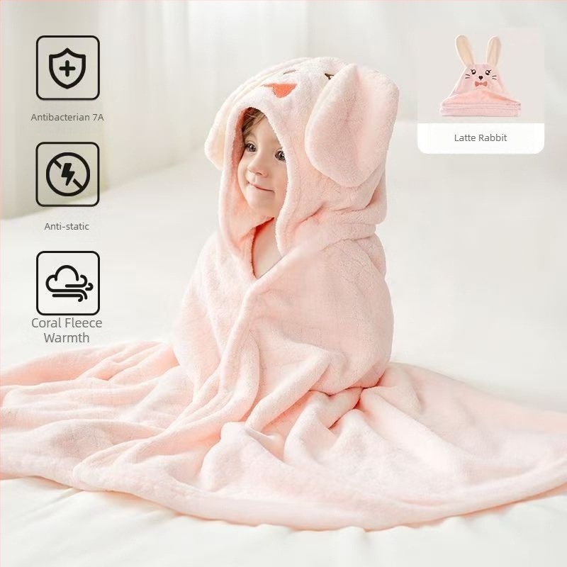 Prosop de baie cu glugă pentru bebeluți, imprimeu animal, țesătură super fibră, umplutură din bumbac pur, pentru copii 1–3 ani, primăvara 2025