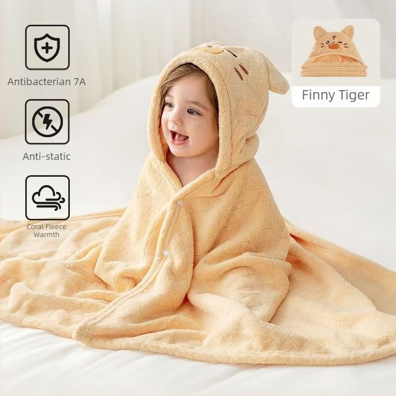 Prosop de baie cu glugă pentru bebeluți, imprimeu animal, țesătură super fibră, umplutură din bumbac pur, pentru copii 1–3 ani, primăvara 2025