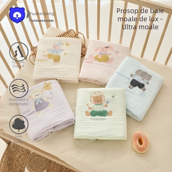 Prosop de baie pentru bebeluți din tifon, șase straturi, extrem de moale; 200–300 g, 40 fire, broderie și tiv, personalizabil