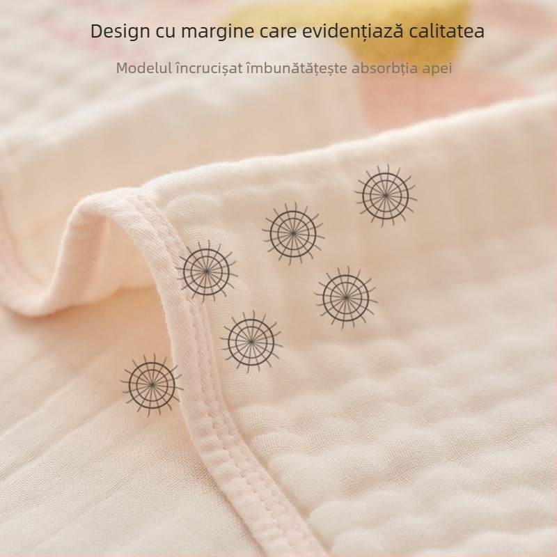 Prosop de baie pentru bebeluți din tifon, șase straturi, extrem de moale; 200–300 g, 40 fire, broderie și tiv, personalizabil