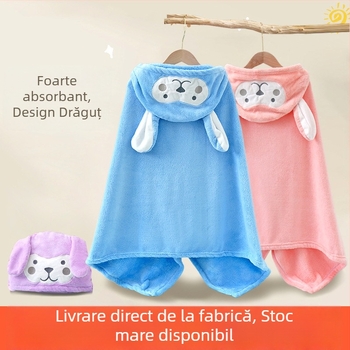 Halat de baie pentru copii cu glugă, Coral Fleece, 400–500 g, 150D, Plain Weave, Procesare personalizabilă