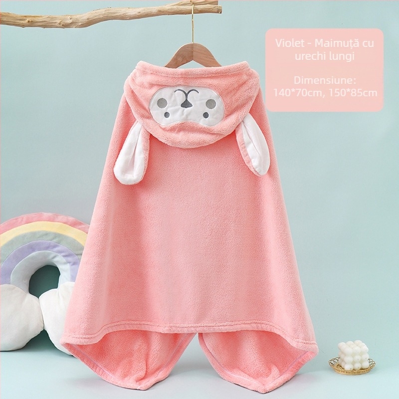 Halat de baie pentru copii cu glugă, Coral Fleece, 400–500 g, 150D, Plain Weave, Procesare personalizabilă