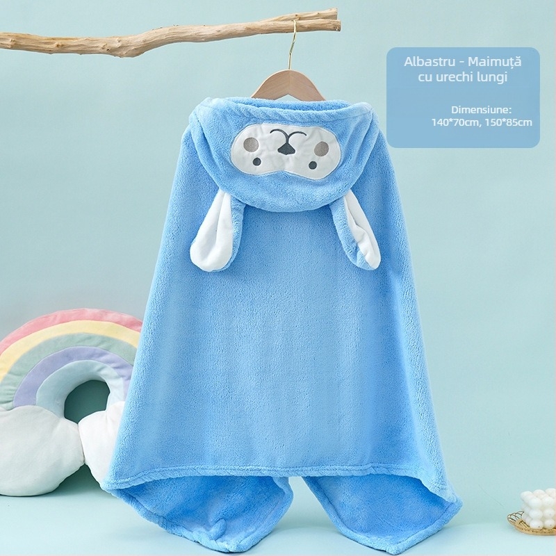 Halat de baie pentru copii cu glugă, Coral Fleece, 400–500 g, 150D, Plain Weave, Procesare personalizabilă