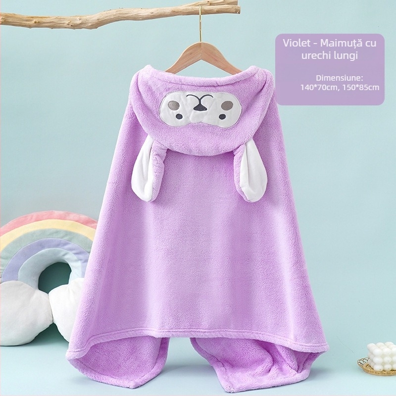 Halat de baie pentru copii cu glugă, Coral Fleece, 400–500 g, 150D, Plain Weave, Procesare personalizabilă