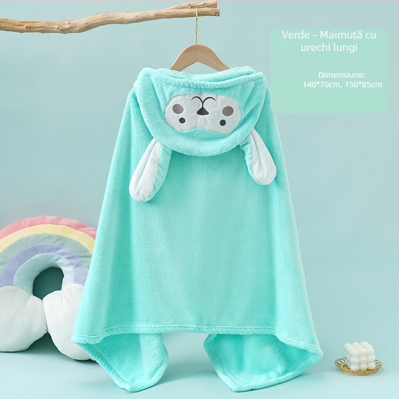 Halat de baie pentru copii cu glugă, Coral Fleece, 400–500 g, 150D, Plain Weave, Procesare personalizabilă