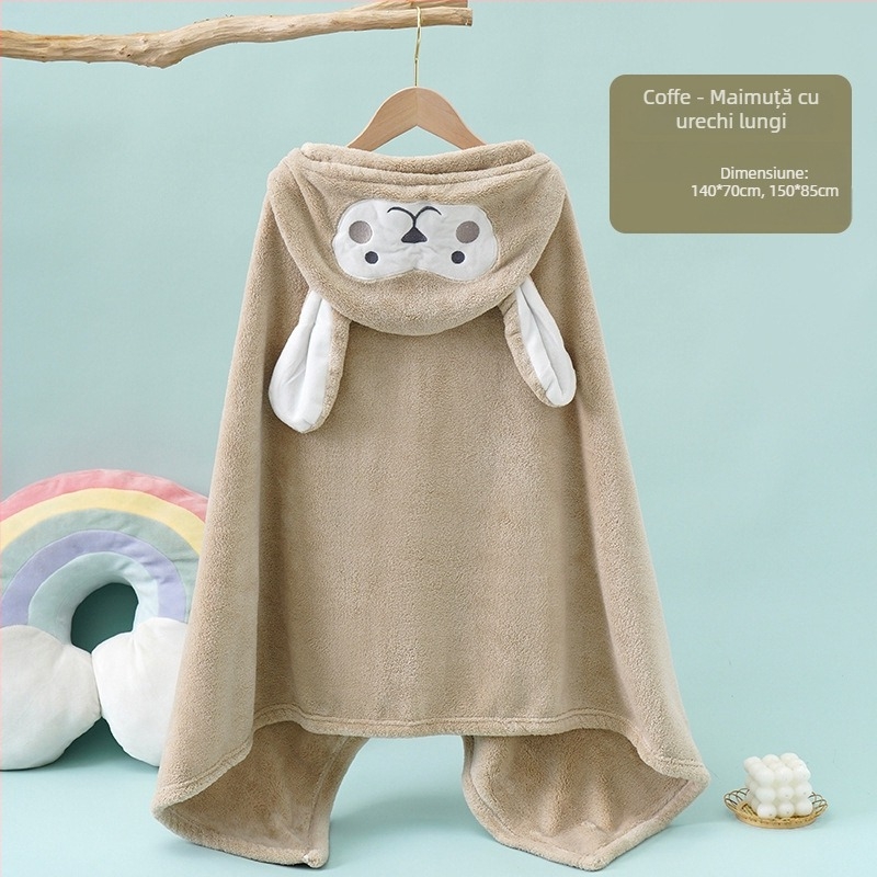 Halat de baie pentru copii cu glugă, Coral Fleece, 400–500 g, 150D, Plain Weave, Procesare personalizabilă