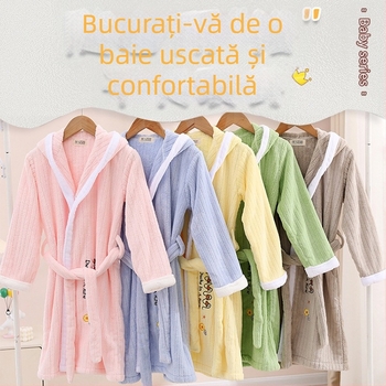 Halat de baie pentru copii din coral fleece, lung și gros, absorbant, cu imprimare desen animat; material: coral fleece; greutate: 400–500 g; fire: 32; proces: imprimare