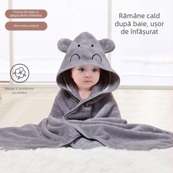 Prosop de baie pentru copii cu glugă, din fibră de poliester, cu model animal, potrivit pentru nou-născuți, utilizare pe tot parcursul anului