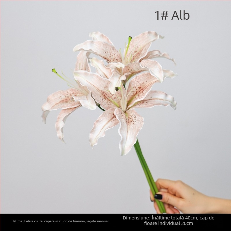 Aranjament cu trei capete de crini, legat manual, pentru decor de casă, flori artificiale, vază decorativă elegantă